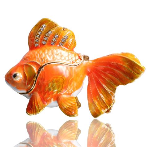 Waltz & F Orange Goldfish Trinket Box Hand Painted Metal Face 